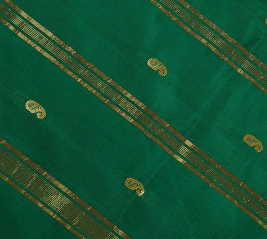 Sushila Vintage Green Saree Blend Silk All Over Zari Woven Paisley Sari Fabric