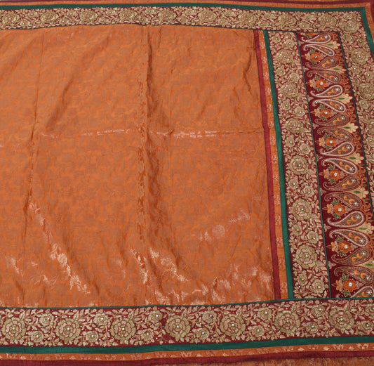 Sushila Vintage Rust HEAVY Sari Banarasi Art Silk Base Patch Work Border Sari