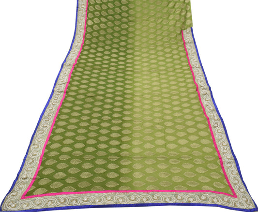 Sushila Vintage HEAVY Green Saree Pure Georgette Woven Beaded Pearl Sari Fabric