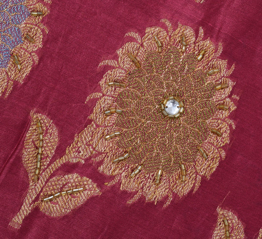 Sushila Vintage Magenta HEAVY Saree Pure Silk Woven & Embroidered Floral Sari Fabric