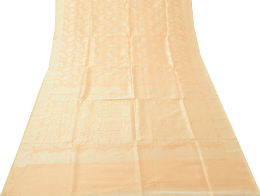 Sushila Vintage Peach Saree Blend Silk All Over Woven Floral Sari Decor Fabric