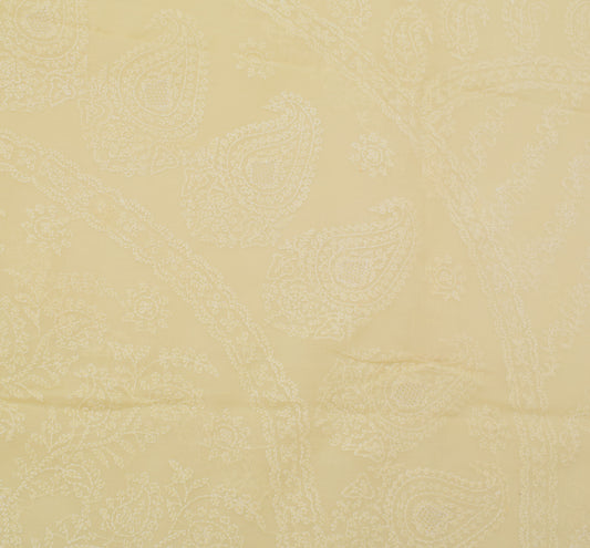 Sushila Vintage Ivory Sari Blend Cotton Hand Embroidered Chikankari Sari Fabric