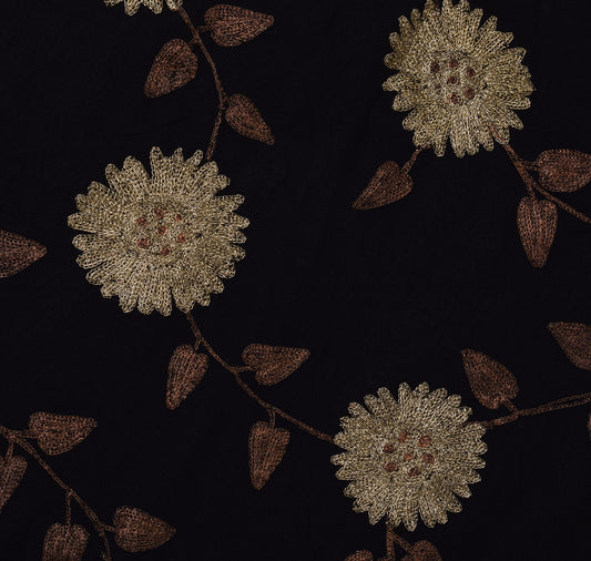Sushila Vintage Black HEAVY Saree Pure Georgette Silk Embroidered Sari Fabric