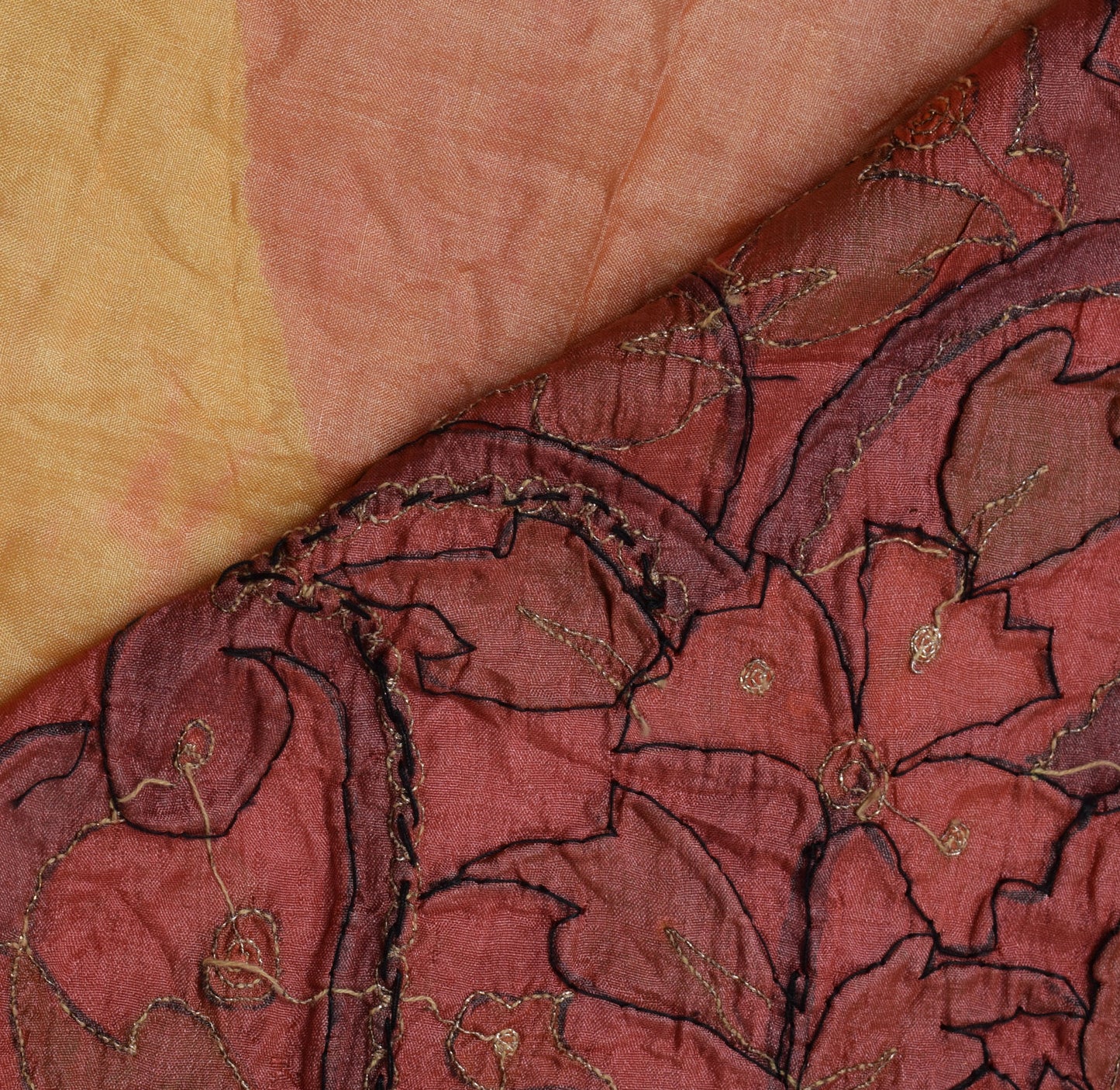 Sushila Vintage Beautiful Peach Sari Pure Silk Printed & Embroidered Sari Fabric