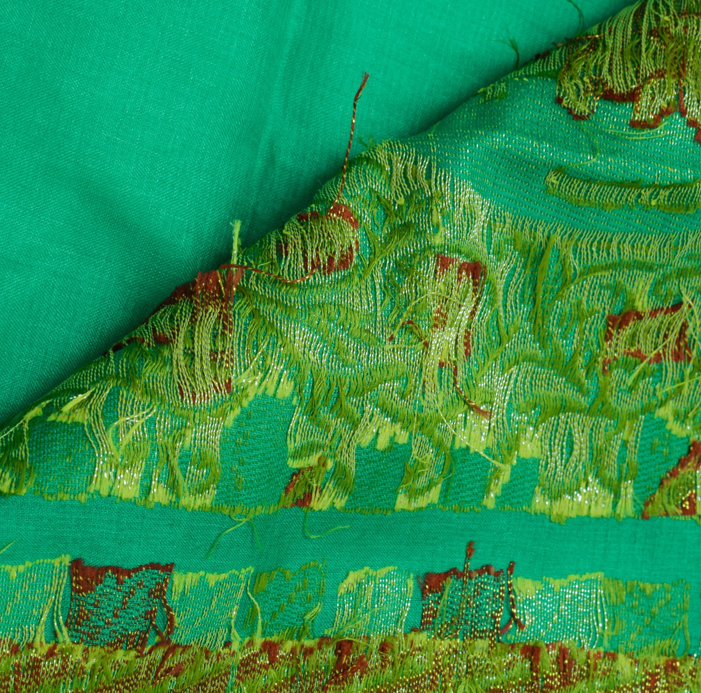 Sushila Vintage Green Sari Pure Silk Embroidered & Woven Floral Sari 5 YD Fabric