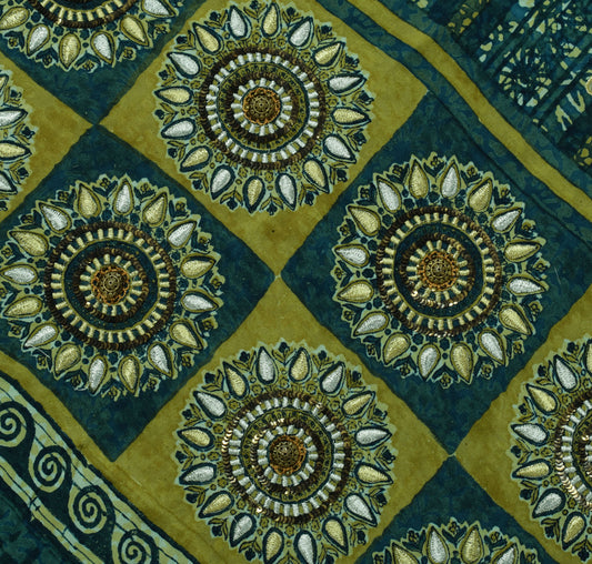 Sushila Vintage Blue Saree Pure Crepe Silk Printed Embroidered Sari Decor Fabric
