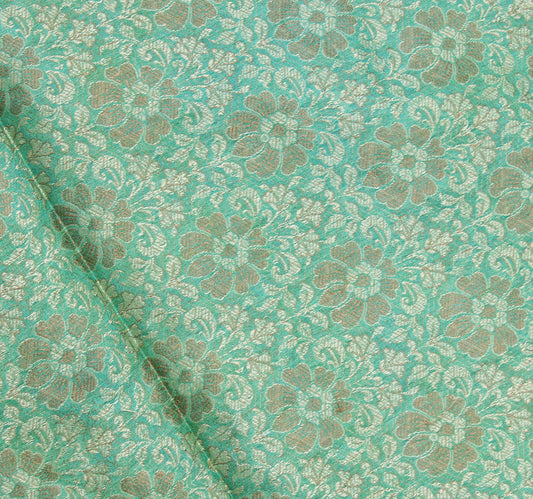 Sushila Vintage Green Saree Pure Silk Woven & Embroidered Floral Sari Fabric