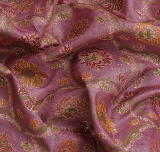 Sushila Vintage Purple Saree 100% Pure Silk Zari Woven Floral Sari 5 Yard Fabric