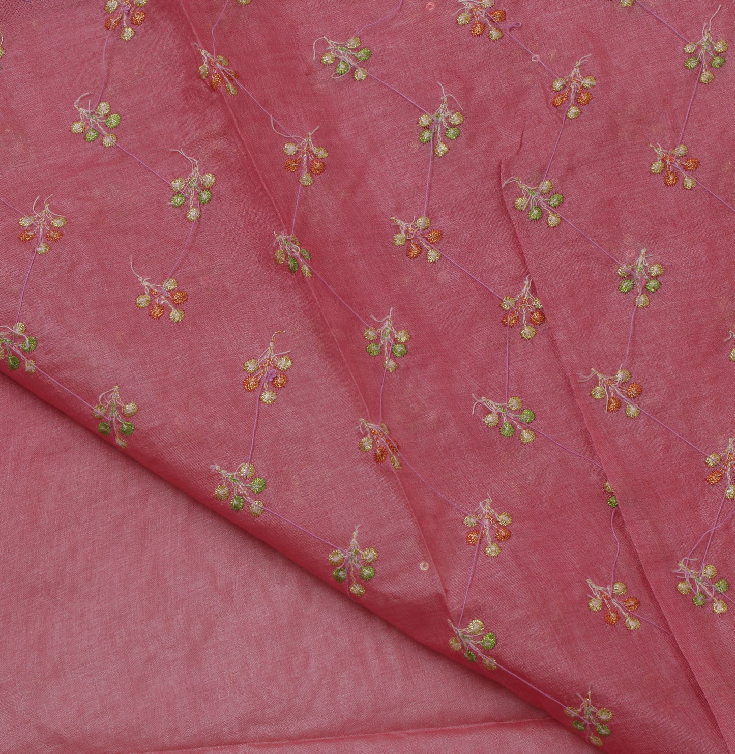 Sushila Vintage Pink Saree Pure Tussar Silk Embroidered Floral Sari Craft Fabric