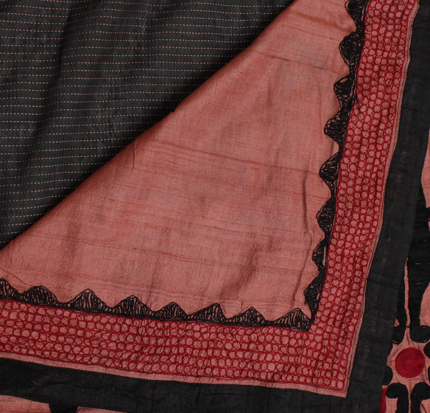 Sushila Vintage Peach Saree Blend Silk Woven & Embroidered Floral Sari Craft Fabric