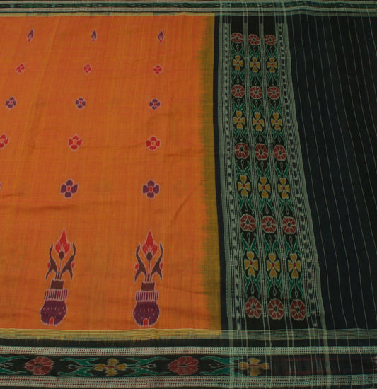 Sushila Vintage Rusty Saree Pure Cotton Hand Woven Ikat Patola Craft Fabric