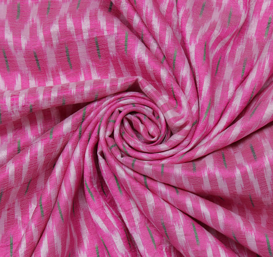 Sushila Vintage Pink Saree Pure Silk Hand Woven Ikat Patola Sari Craft Fabric
