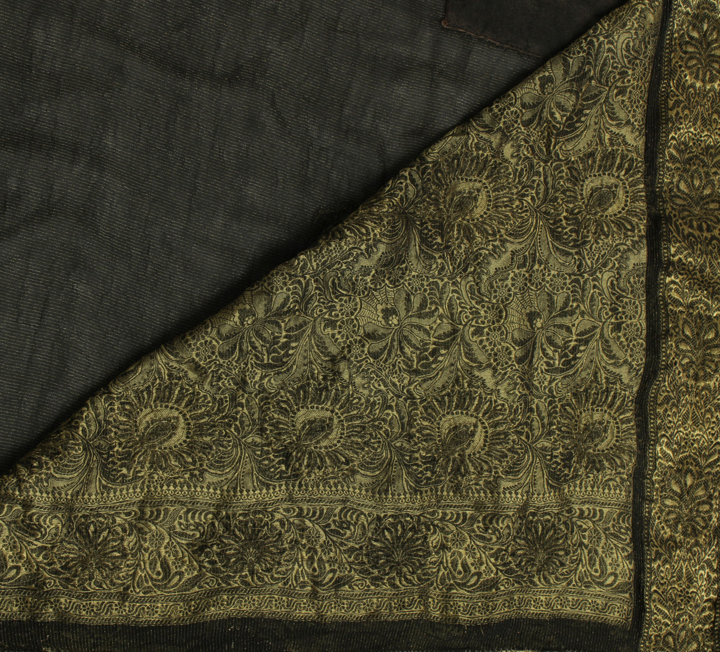 Sushila Vintage Black HEAVY Saree Pure Georgette Silk Hand Beaded Base with Zari Brocade Border Pallu Sari Fabric