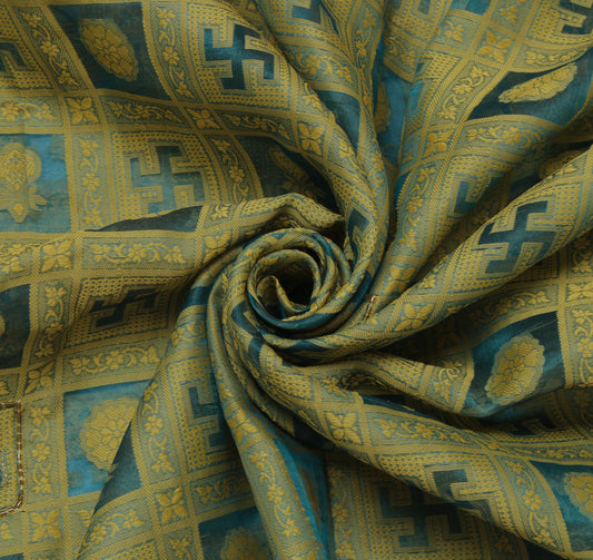 Sushila Vintage Teal Blue Saree Pure Organza Silk Woven Sari Decor Craft Fabric