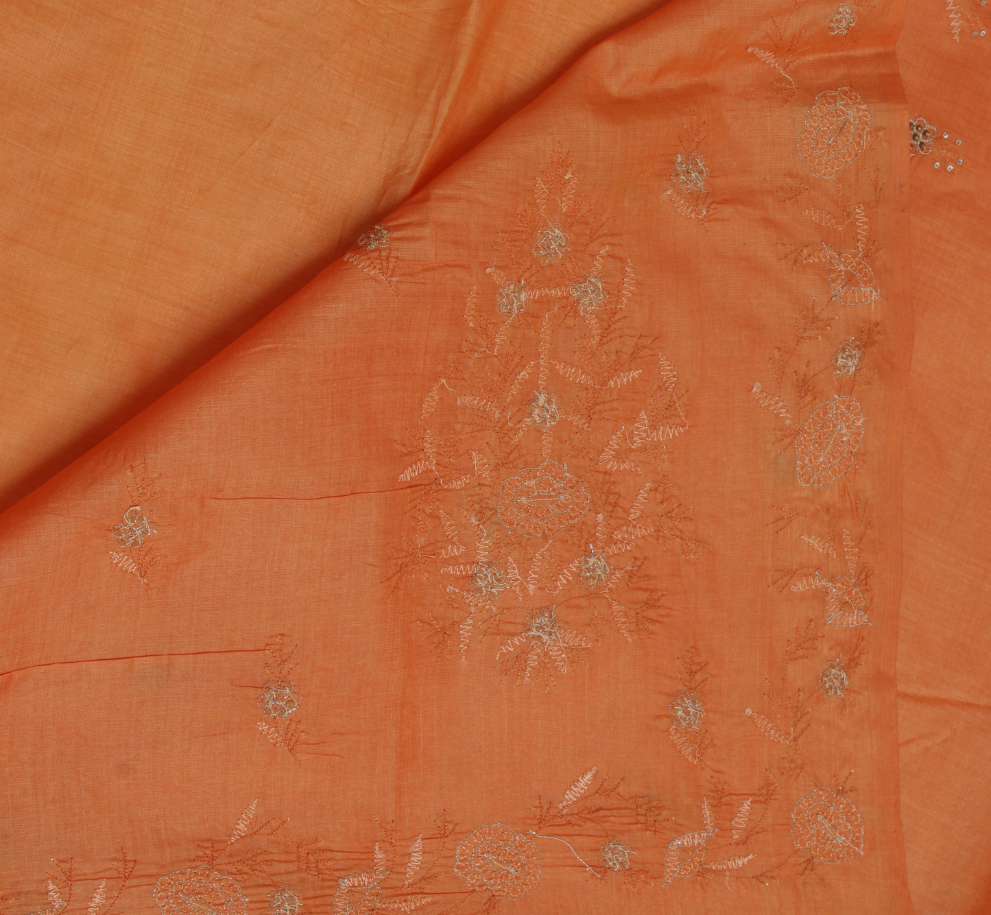 Sushila Vintage Peach Indian Saree 100% Pure Slk Embroidered Floral Sari Fabric