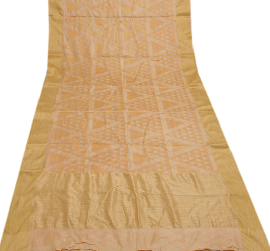 Sushila Vintage Cream Indian Saree Pure Tussar Silk Woven Abstract Sari 5 Yard Fabric