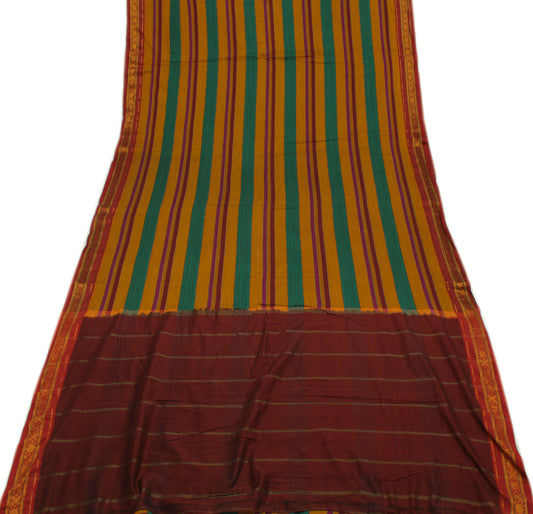 Sushila Vintage Multi-Color Indian Saree Blend Cotton Woven Sari Craft Fabric