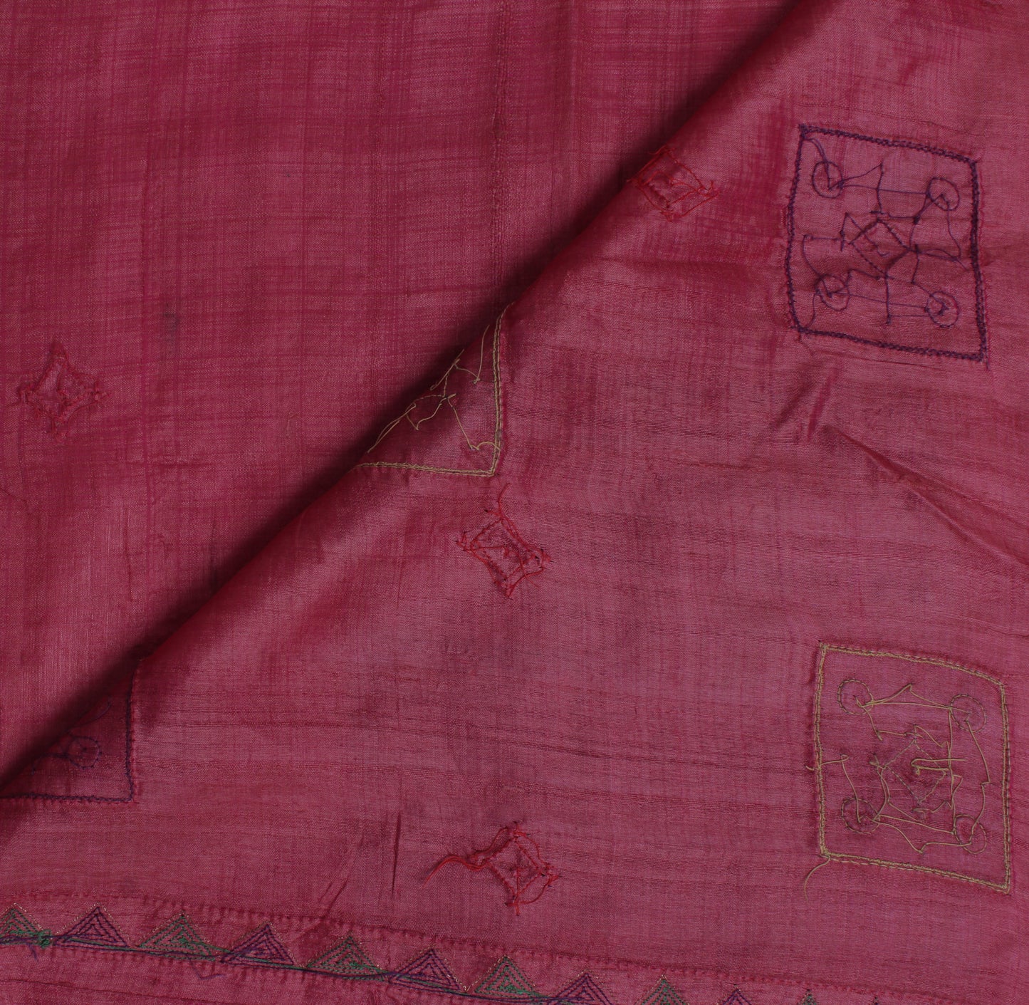 Sushila Vintage Pure Tussar Silk Saree Embroidered Patch Work Sari Craft Fabric