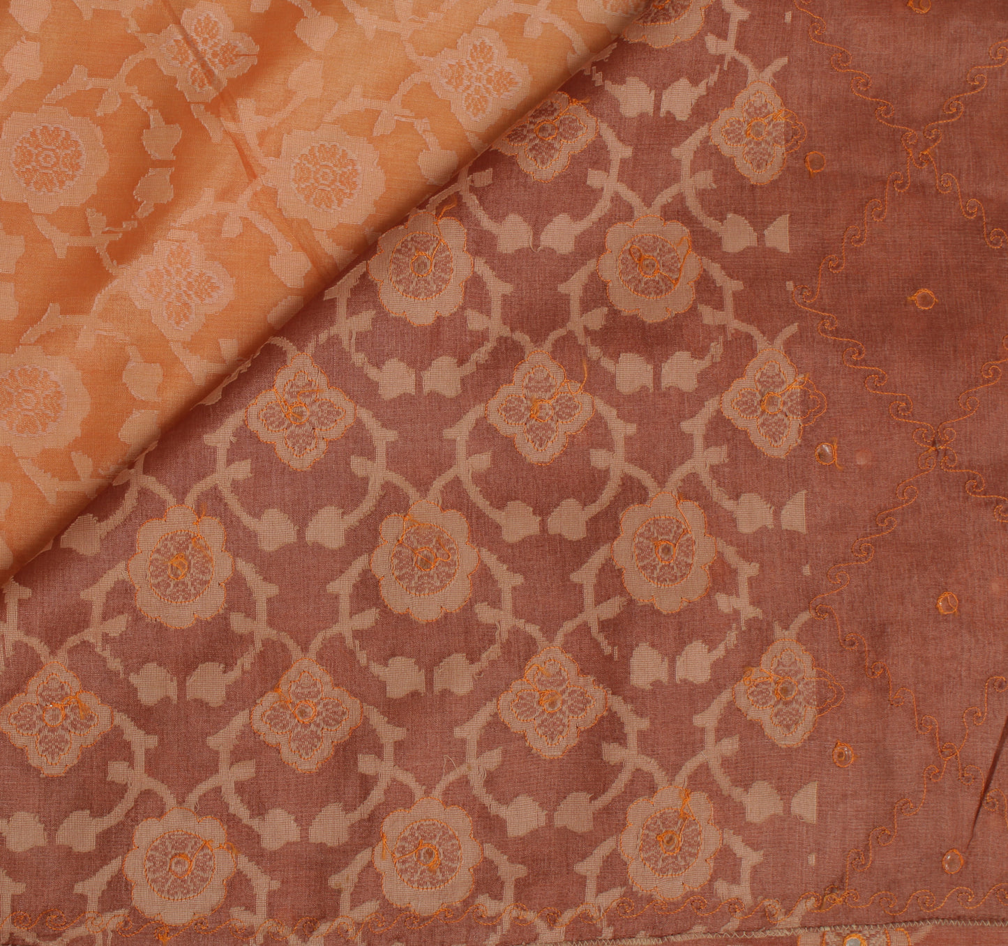 Sushila Vintage Peach Saree 100% Pure Silk All Over Woven Floral Sari Fabric