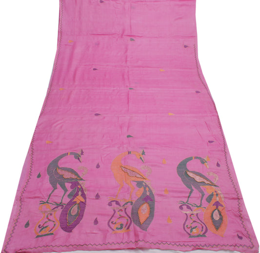 Sushila Vintage Pink Indian Saree 100% Pure Silk Embroidered Pink Sari Fabric