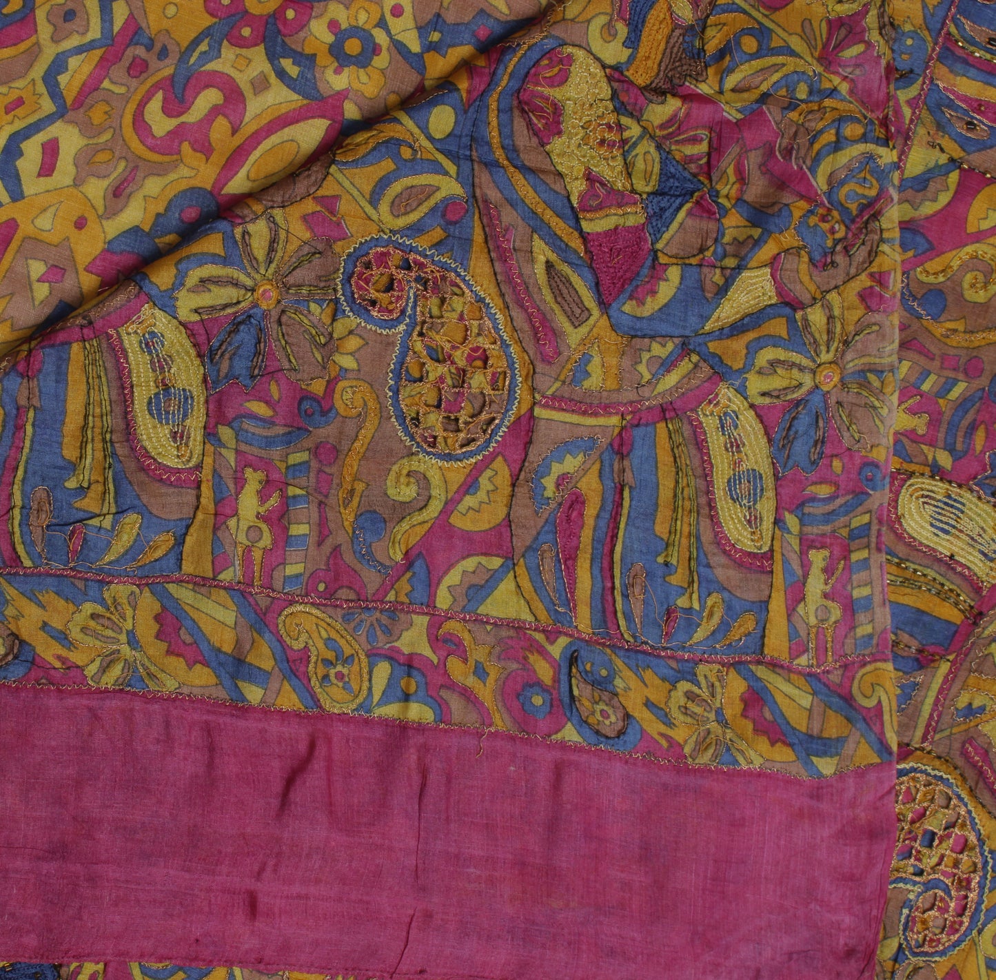 Sushila Vintage Multi-Color Saree 100% Pure Silk Printed Abstract Sari Fabric