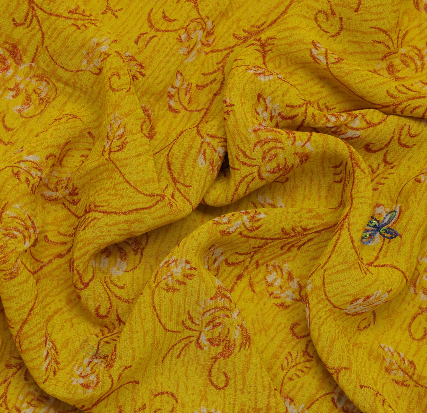 Sushila Vintage Mustard Saree Pure Georgette Printed & Embroidered Sari Fabric