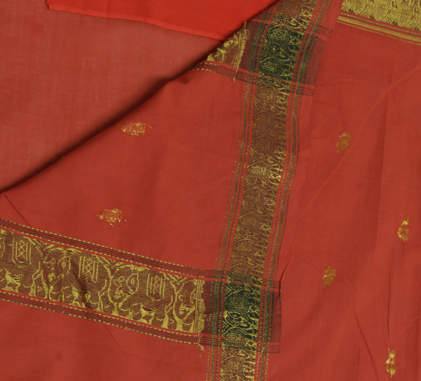 Sushila Vintage Peach Saree Pure Handloom Cotton Zari Woven Animal Motifs Sari Craft Fabric