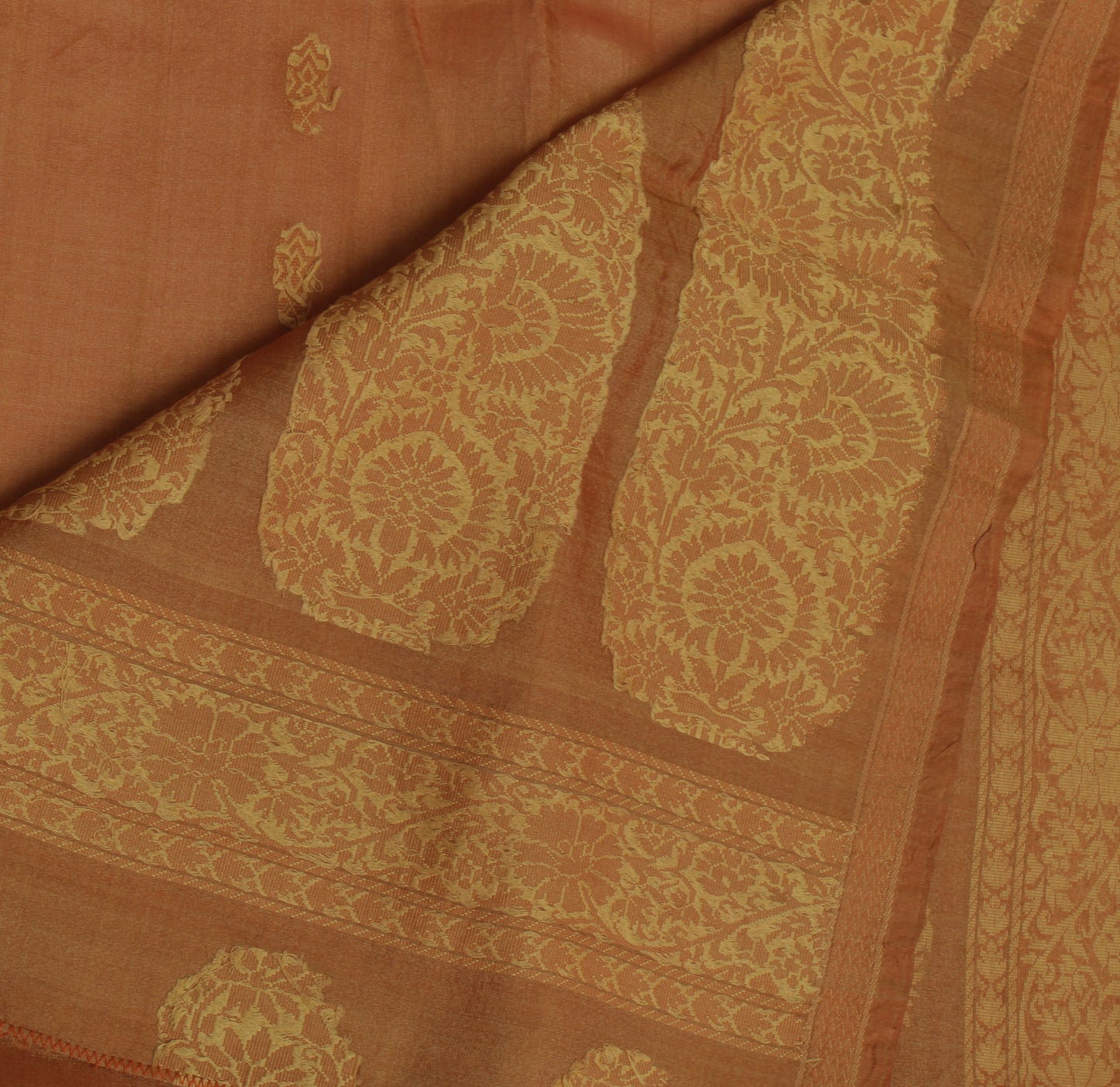 Sushila Vintage Brown Indian Saree 100% Pure Silk Woven Floral Sari Craft Fabric