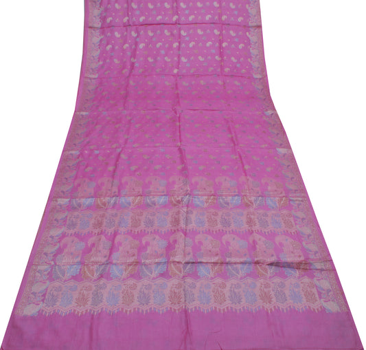 Sushila Vintage Pink Saree 100% Pure Silk Woven Paisley Sari Craft Decor Fabric