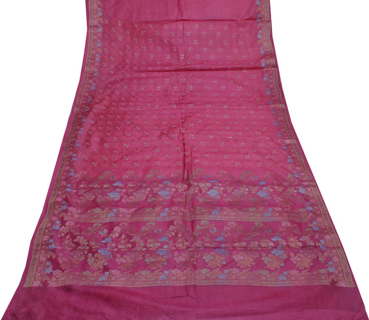Sushila Vintage Purple Saree 100% Pure Silk Woven Floral Sari Decor Craft Fabric