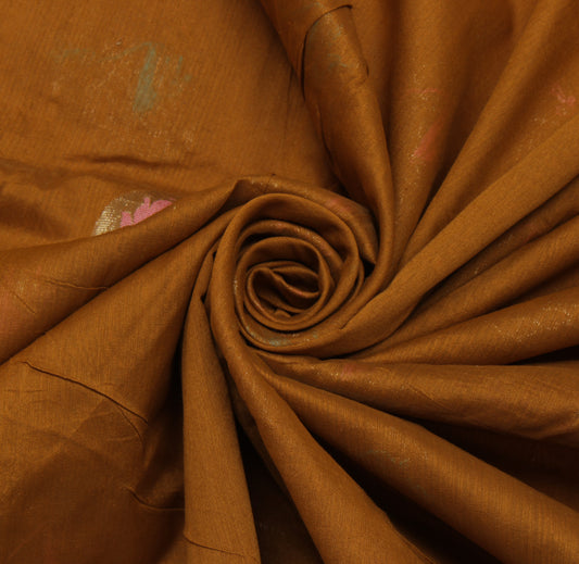 Sushila Vintage Brown Indian Saree Blend Cotton Woven Paisley Sari Craft Fabric