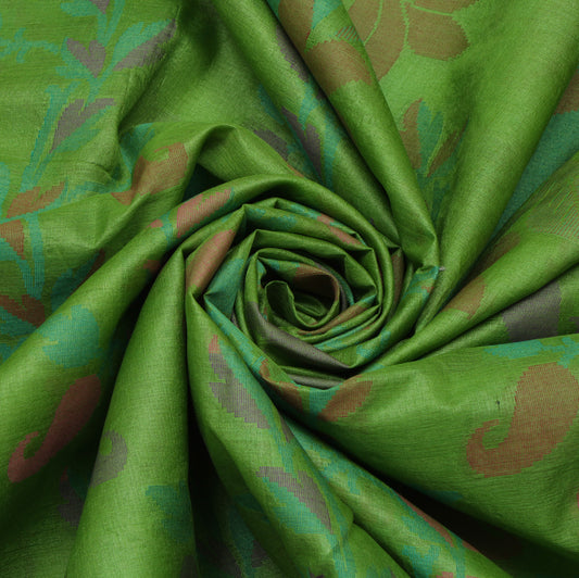Sushila Vintage Green Saree 100% Pure Silk Woven Paisley Sari Craft Fabric
