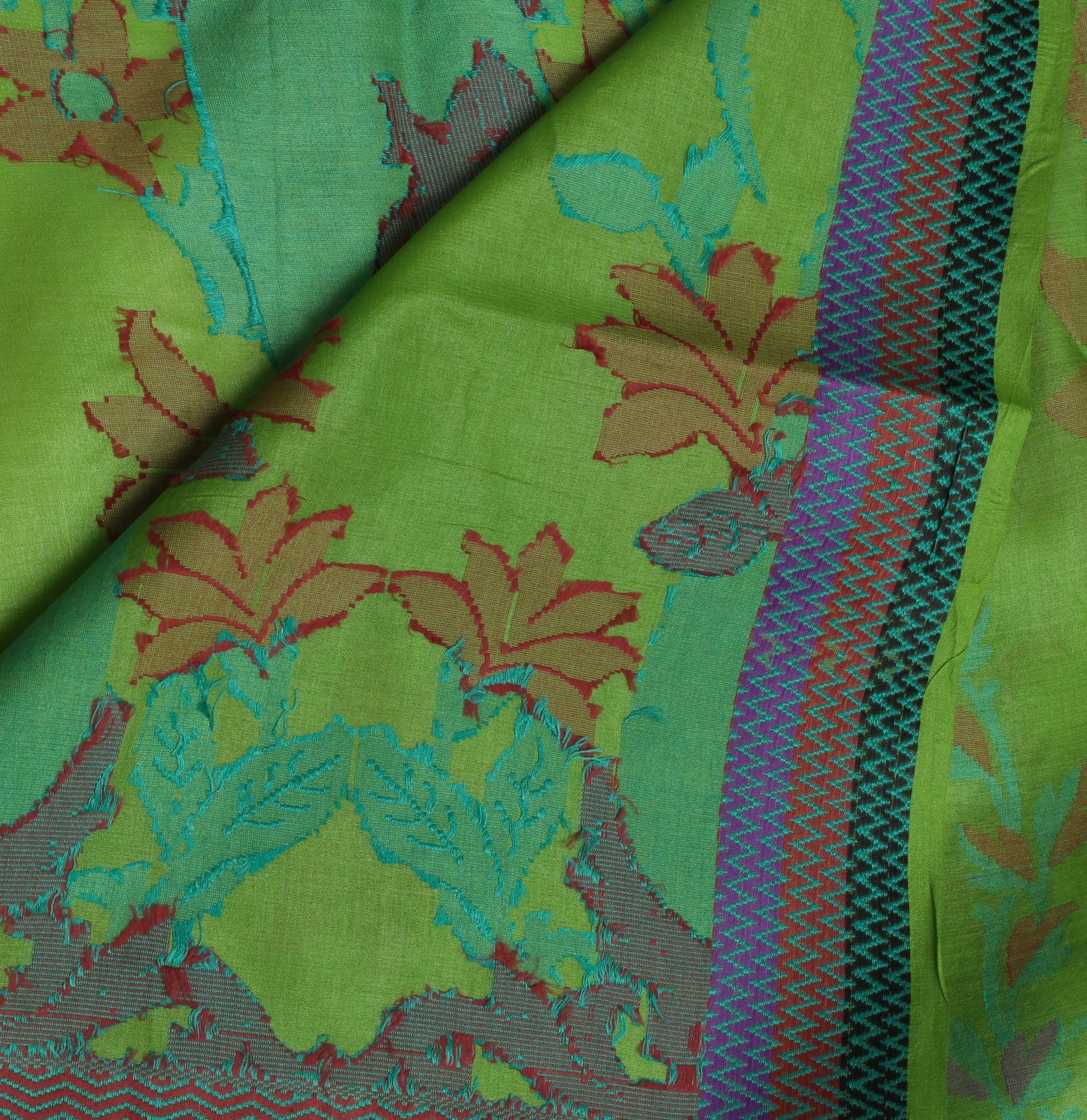 Sushila Vintage Green Saree 100% Pure Silk Woven Paisley Sari Craft Fabric