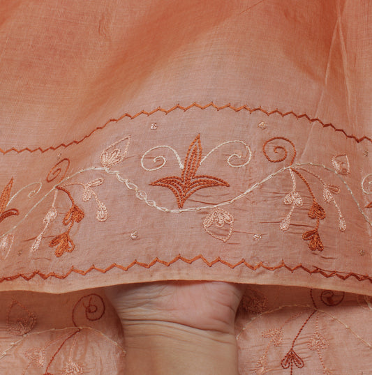 Sushila Vintage Peach Saree 100% Pure Silk Embroidered Floral Sari Craft Fabric