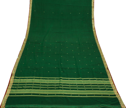 Sushila Vintage Green Saree 100% Pure Cotton Woven Floral Sari Craft Fabric