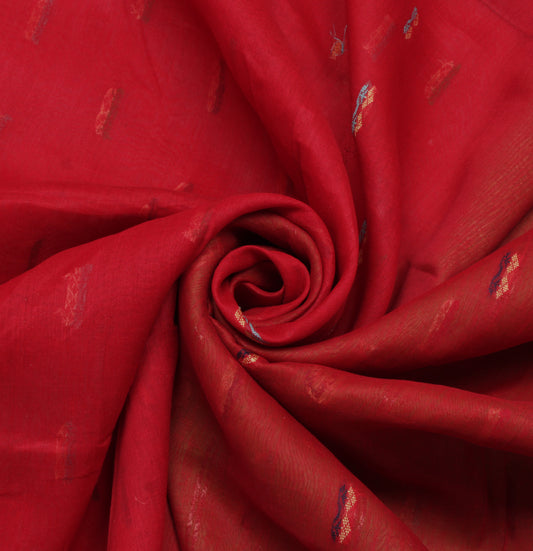 Sushila Vintage Red Indian Saree Pure Cotton Woven Sari Craft Decor Fabric