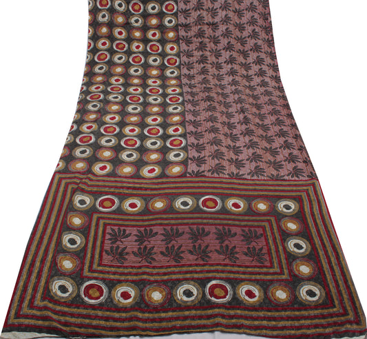 Sushila Vintage Multi-Color Saree Blend Crepe Silk Printed Floral Sari Fabric