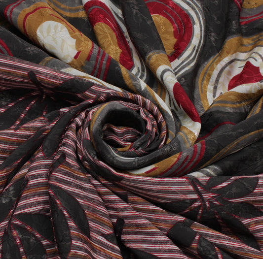 Sushila Vintage Multi-Color Saree Blend Crepe Silk Printed Floral Sari Fabric
