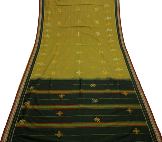 Sushila Vintage Green Indian Saree Blend Silk Embroidered & Printed Sari Fabric