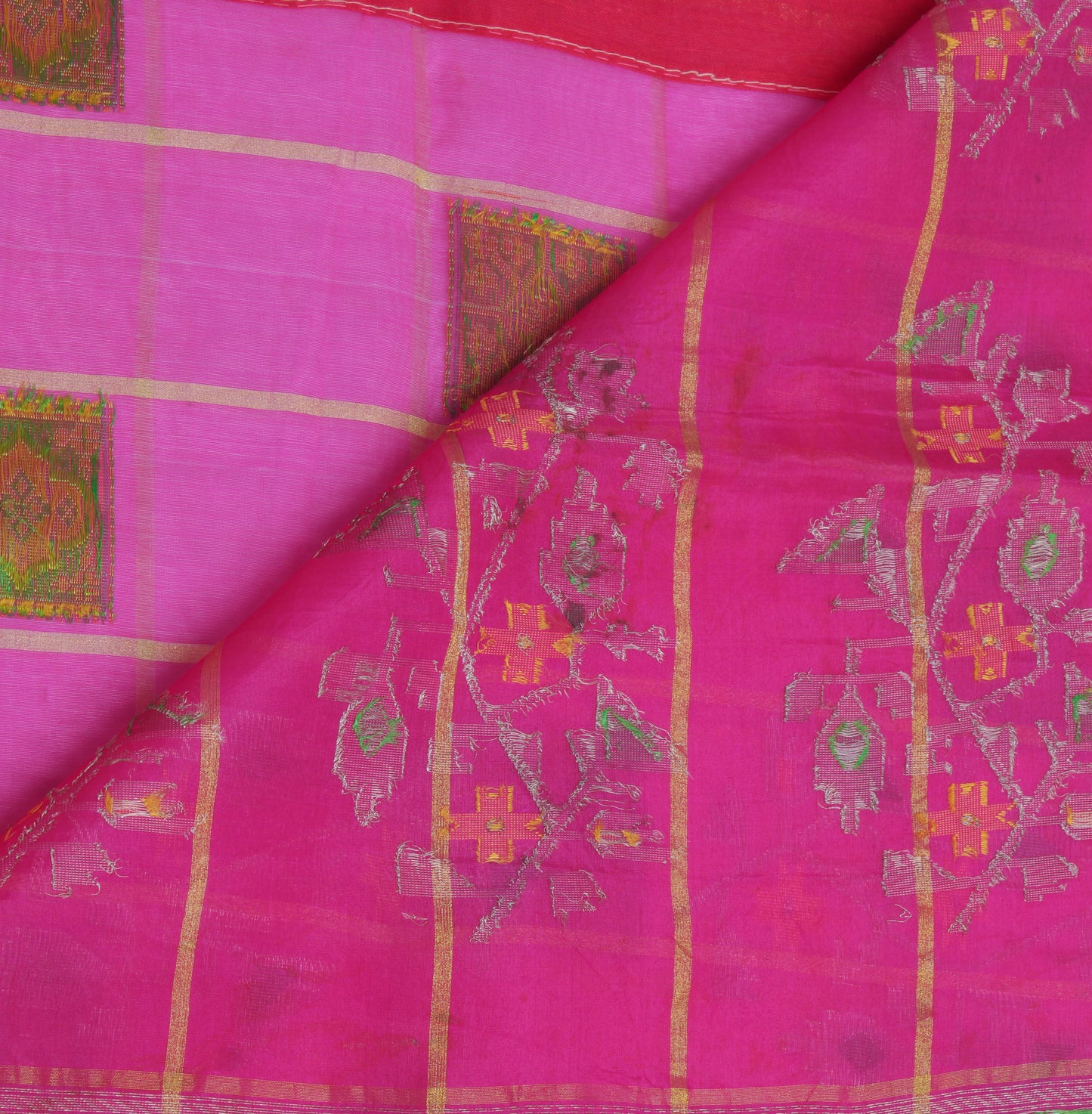 Sushila Vintage Magenta Saree 100% Pure Silk Woven Sari Craft 5 Yard Fabric