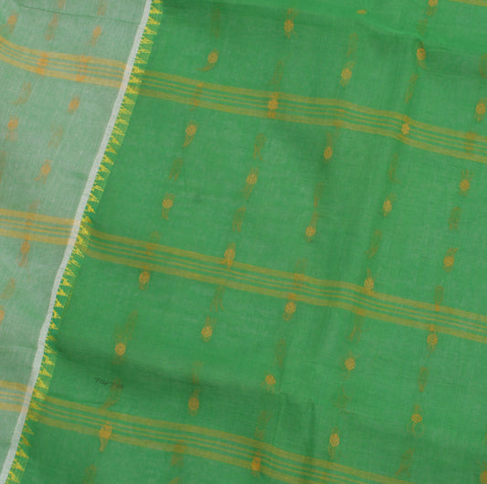 Sushila Vintage Green Indian Saree 100% Pure Cotton Woven Sari Craft Fabric