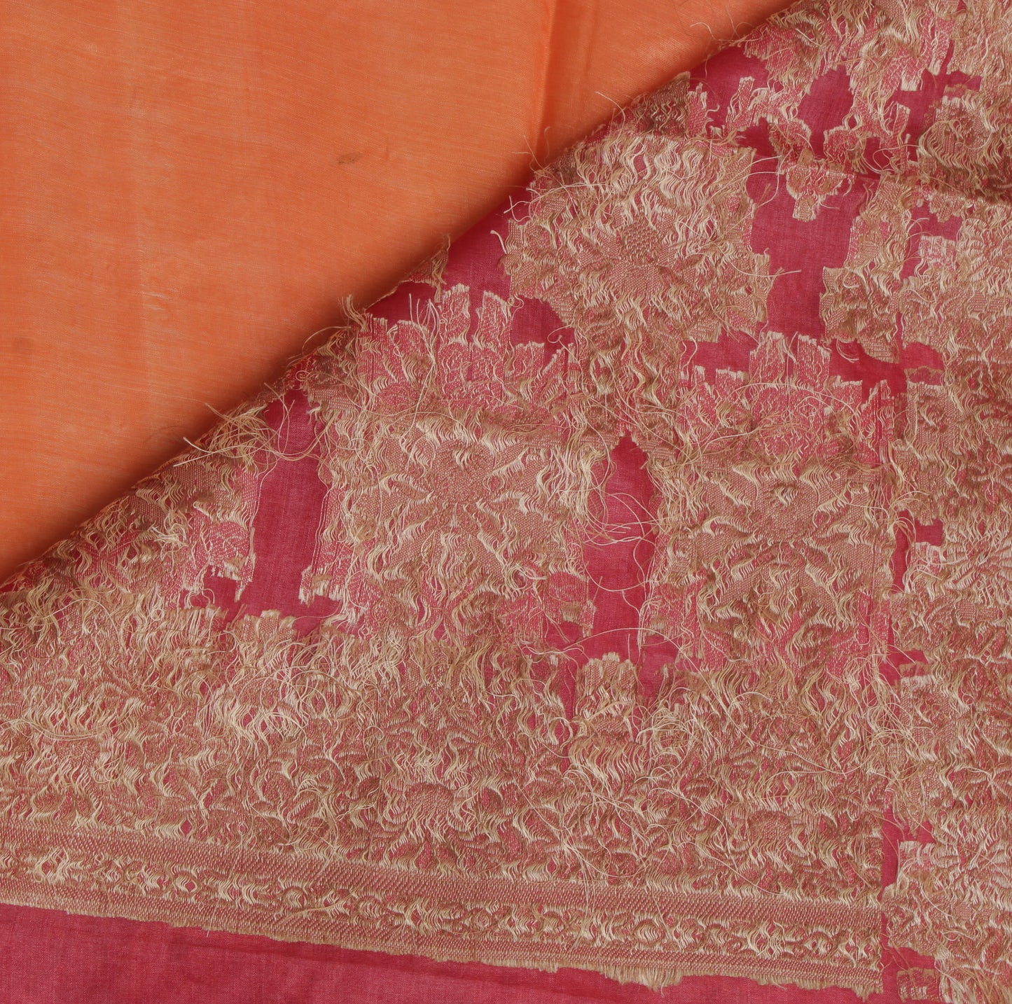 Sushila Vintage Orange Saree Pure Silk Woven & Embroidered Floral Sari Fabric