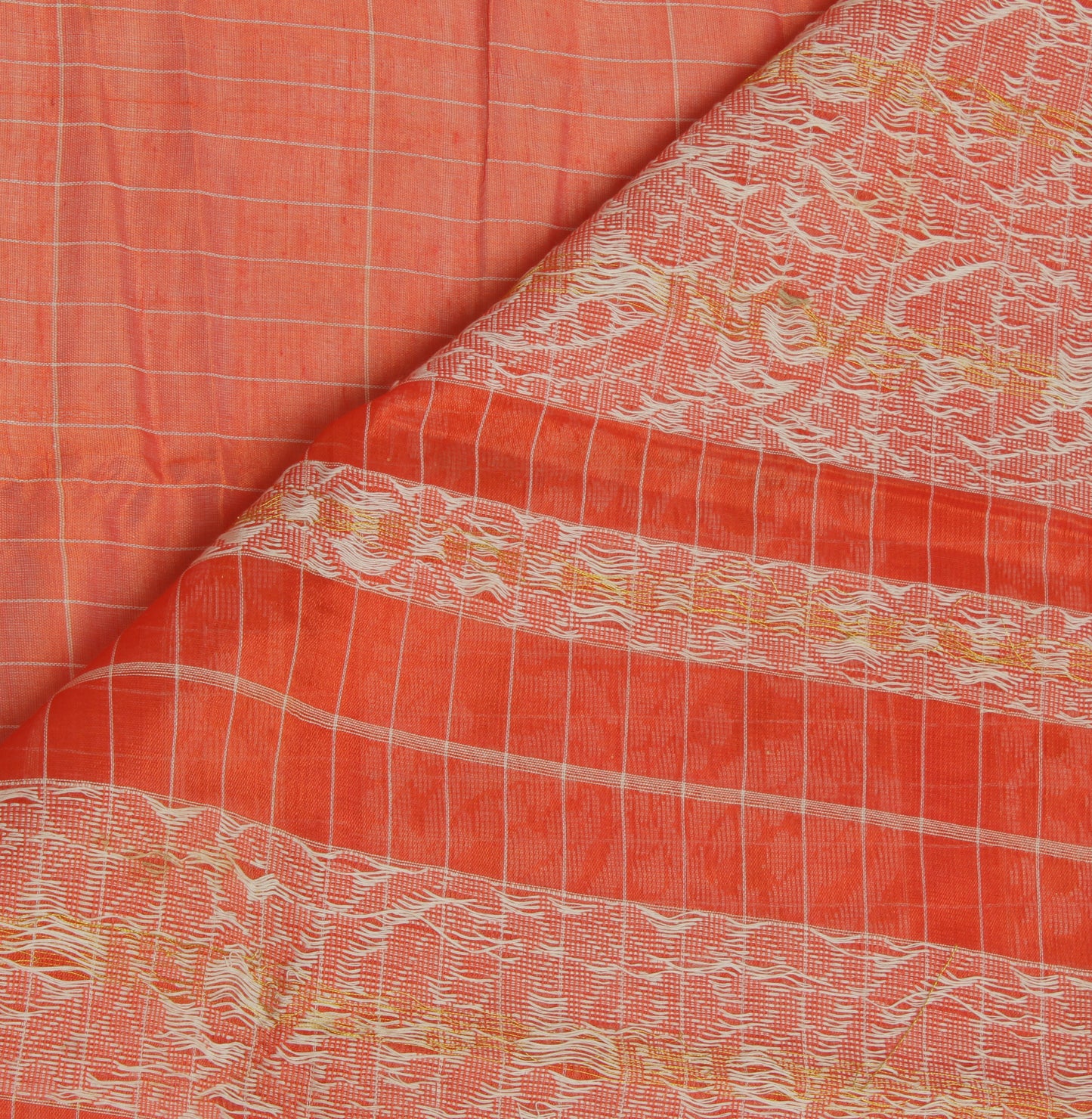 Sushila Vintage Orange Indian Saree 100% Pure Cotton Woven Floral Sari Fabric