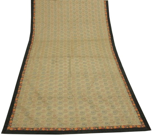 Sushila Vintage Light Brown Saree Blend Cotton Woven Floral Sari Craft Fabric