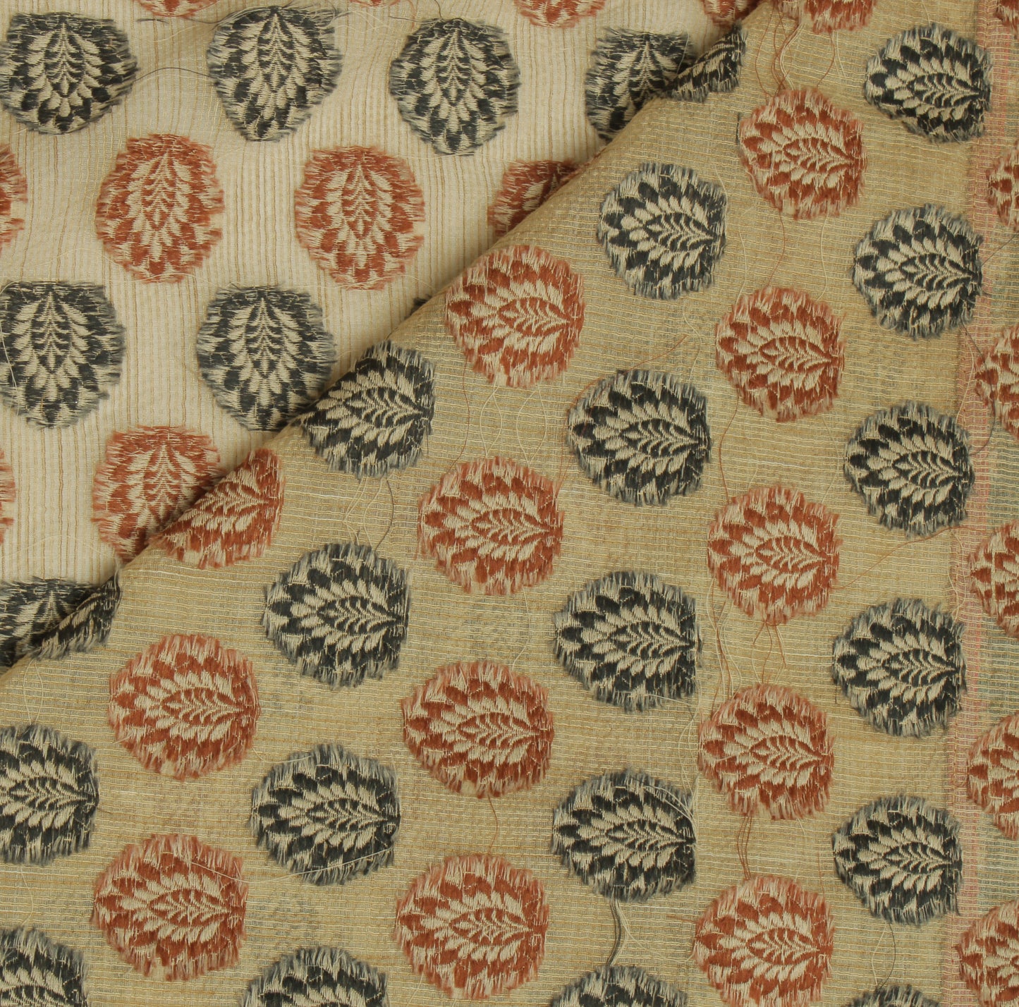 Sushila Vintage Light Brown Saree Blend Cotton Woven Floral Sari Craft Fabric