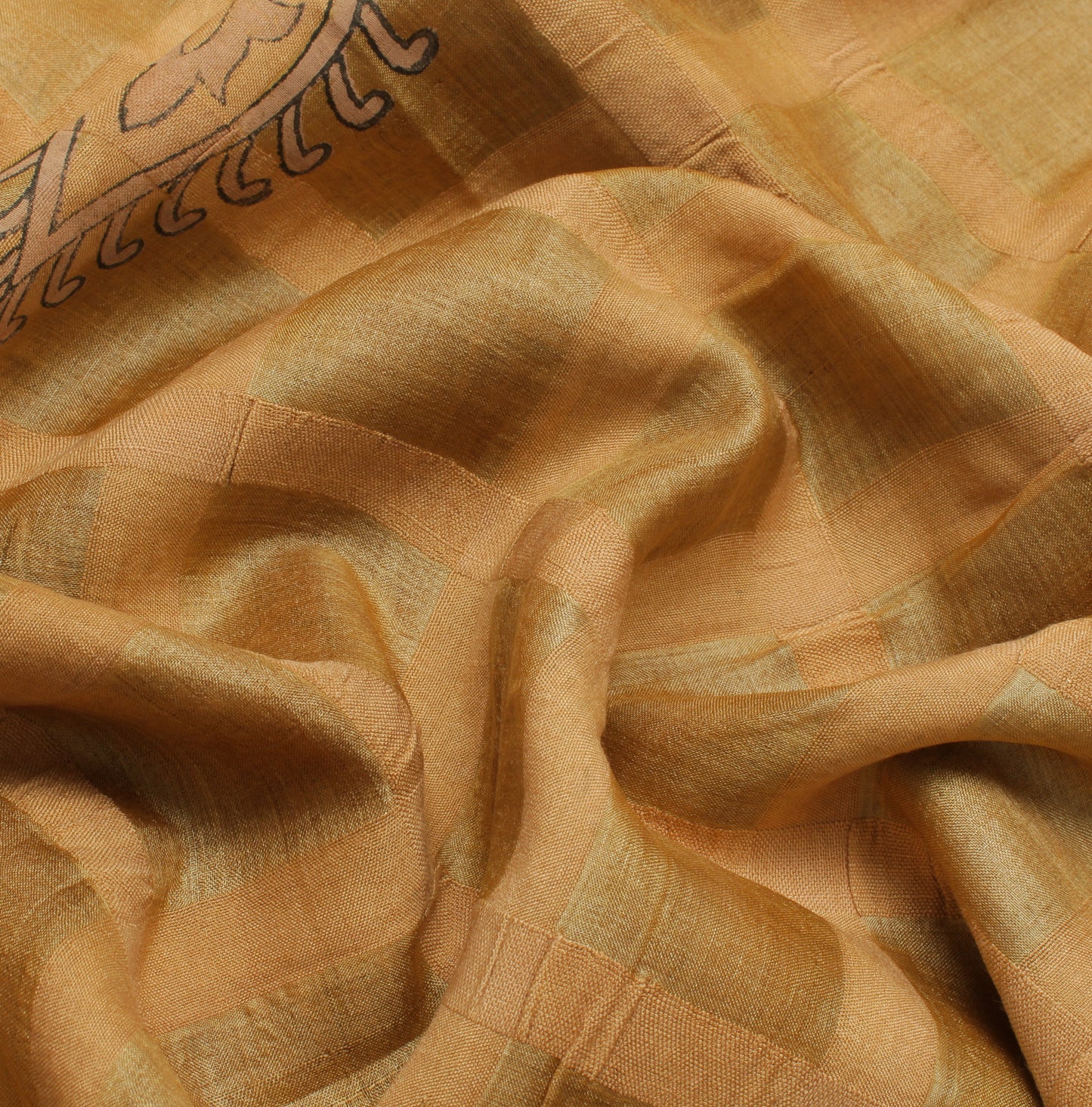 Sushila Vintage Brown Saree Pure Silk Printed & Woven Human Craft Sari Fabric