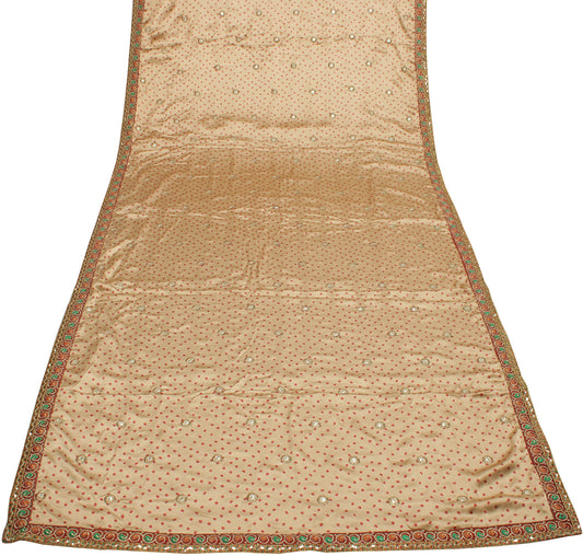 Sushila Vintage Light Brown Saree Blend Satin Silk Bandhani Printed Sari Fabric