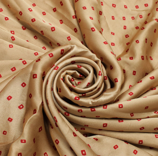 Sushila Vintage Light Brown Saree Blend Satin Silk Bandhani Printed Sari Fabric