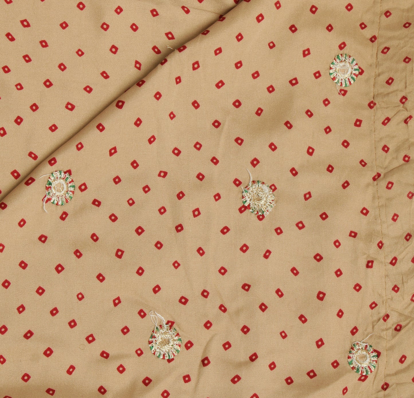 Sushila Vintage Light Brown Saree Blend Satin Silk Bandhani Printed Sari Fabric