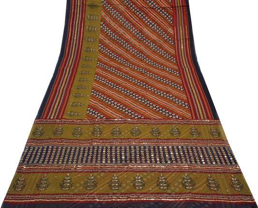 Sushila Vintage Multi-Color Saree Pure Georgette Silk Printed Sari Craft Fabric